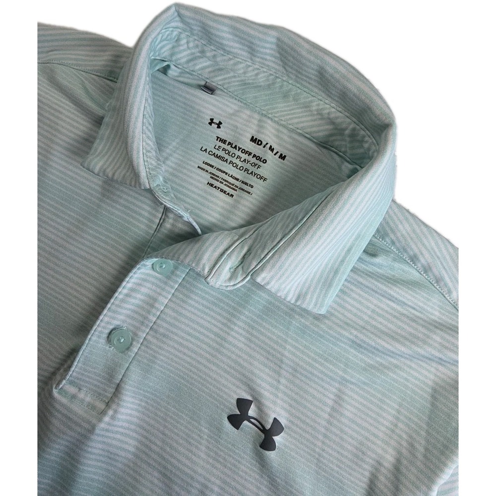 Under Armour The Playoff Polo Shirt Men's‎ Size Medium TEAL WHITE Golf HEATGEAR